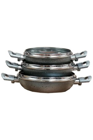 مجموعة من علبة غرانيت من 3 قطع علبة بيض غرانيت مع غطاء زجاجي TYC00640233041 - Mehtap