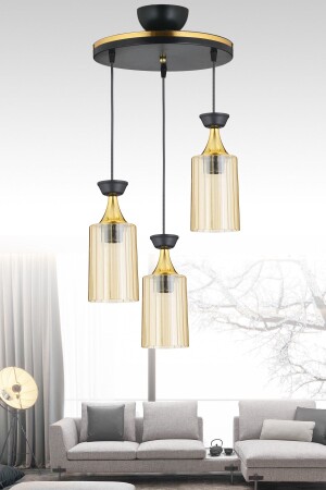 مادة من المصابيح المعلقة من 3 قطع أسود من المصفوفة من الميكا العسل الزجاج المتحضر مع الشريط الأصفر TYC00765105891 - Kraliçe