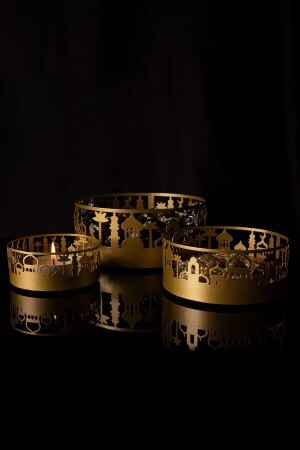 مسجد (منتز) - نمط 3 قطع من الكأس المعدنية المعدنية - هدية رمضان - تزيين المنزل الديني - Wamh127 - Wall Art İstanbul