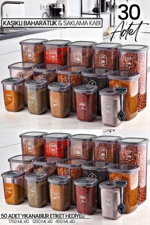 مجموعة من 30 حاوية تخزين غذائي مربع مع علامات ووعاء العقاقير مع الملعقات - (1750ML 1200ML 400ML) MCH009555 - Kitchen Life