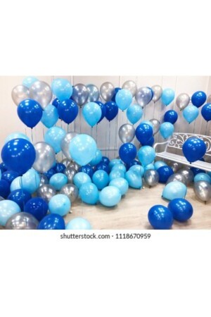 30 Adet Lacivert-mavi-gümüş Metalik Balon - 1