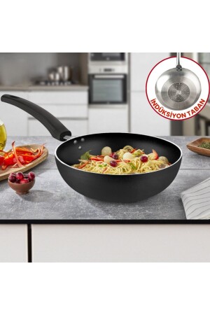 30 Cm Maestro İndüksiyonlu Wok Tava- Horeca İndüksiyon Tabanlı Wok Tava (Bakalit Kulp) - Evren