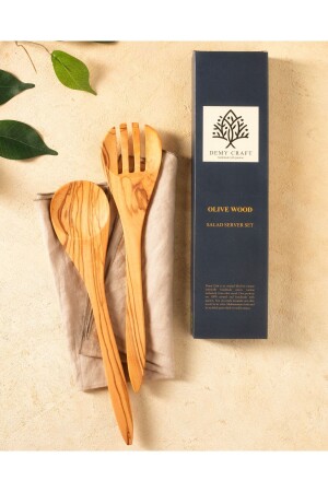 شجرة الزيتون من النظام الأساسي 30 سم. مجموعة الخدمة السلطة، ملعقة خشبية وفرق مصنوعة يدوياً DCOW2PCS - Demy Craft