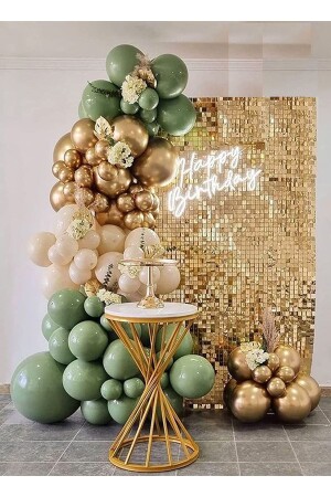 30 Mold Green 15 Chrome Gold 15 Sea Sand Pastel Nude Color Birthday and Engagement Balloon Chain Set - 2