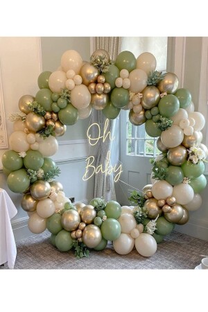 30 Mold Green 15 Chrome Gold 15 Sea Sand Pastel Nude Color Birthday and Engagement Balloon Chain Set - 5