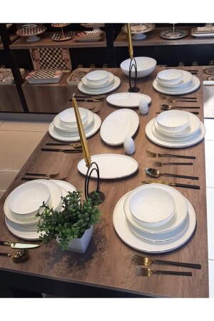 30 Parça 6 Kişilik Slender Porselen Lüks Yemek Takımı Gold - Onedekor
