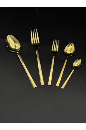 30-teiliges (OHNE ABENDESSENMESSER) Titan-Gold-Gabel-Löffel-Set CMDWSSBRG30 - 2