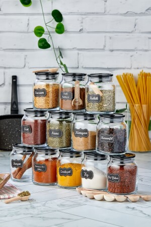 300 مل جرة مع 12 قاشق سوداء و 12 ملعقة صغيرة من العقاقير - 24 قطعة مجموعة من العقاقير - FBZhome