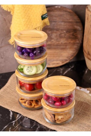 م.ن.ز-بامبوم جو 300 مل مجموعة من 6 أكواب فطور زجاجية مع حشيشات البامبوس Atbyhome0121 - Atbyhome