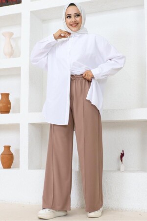 3042-1 Belli Lastikli Rahat Kesim Salaş Pantalon Vizon - Benguen