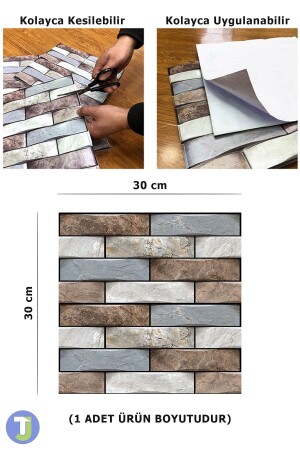 30X30cm 3D Kendinden Yapışkanlı Duvar Kağıdı Kaplama Su Geçirmez Dekorasyon Mutfak Banyo - 5