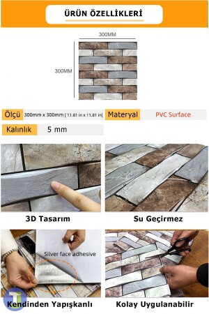 30X30cm 3D Kendinden Yapışkanlı Duvar Kağıdı Kaplama Su Geçirmez Dekorasyon Mutfak Banyo - 6