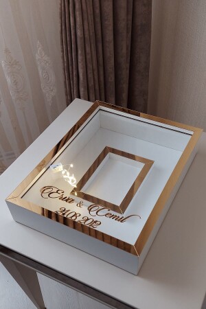 30x40 Cm Gold-beyaz Ledli Fotoğraf Bölümlü Tasarım Gül Kutusu Anı Çerçevesi! Ayna Çerçeve! - 1