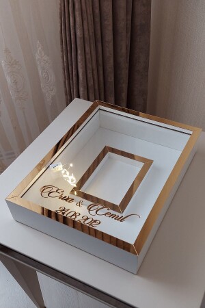 MNZ-30x40 سم تصميم مربع الزهرة إطار ذاكرة مع أجزاء صورة LED ذهبية بيضاء! - Verda Çerçeve