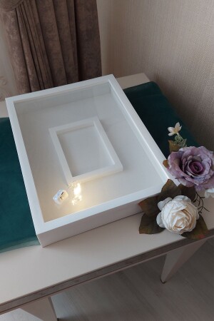 30x40 Cm Ledli Beyaz Fotoğraf Bölümlü Tasarım Gül Kutusu Anı Çerçevesi! Isimsiz - Verda Çerçeve