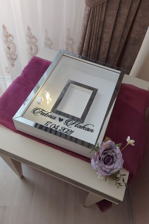 MNZ-30x40 سم تصميم مربع الزهرة إطار ذاكرة مع إضاءة LED و قسم الصور مع اسم! - Verda Çerçeve