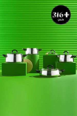 (م.ن.ز-طوكيو) البولستريل الجديد 316 الفولاذ الاندفاعي أسفل 8 قطع طباخ مجموعة 153. 03. 08. 1123 - Karaca