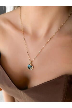 (منز-ستيلكوين) النساء 316 لترات فولاذ فولاذ فولاذ ذهبي زيركون حجر (نصف قمر الأرض الأزرق) - Purplefly Jewels