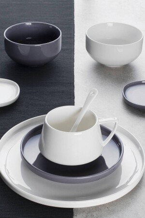 (منز) - أبيض - رمادى (بارلا) 32 قطعة وجبة الإفطار المخصصة لـ 6 أشخاص - Emsan