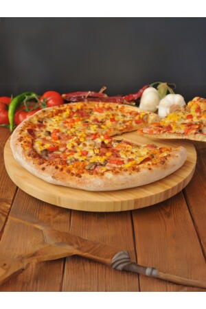 32 Cm Bambu Dönerli Pizza Stant & Döner Sunumluk Stant & Peynirlik Stant & Dönen Peynir Tabağı - Öz Nur Home