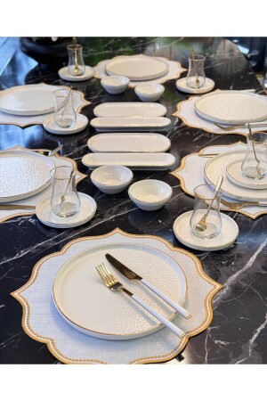 32 Parça Modern Krem Gold Kahvaltı Takımı - Onedekor