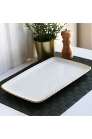 مكنز - سيراميك شرائح الصحن 33 سم ذهب أبيض G2808 - Gönül