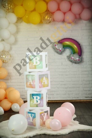 33 Parça Baby Yazılı Şeffaf Beyaz Kutu Balon Seti- Baby Balon Kutusu Bebek Çocuk Doğum Günü Kutlama - 4