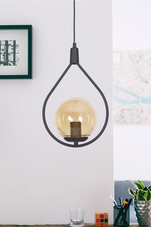 مصباح معلق من الزجاج المعدني التصميم الخاص من MNZ-Deco اللون الأسود عسل الزجاج معلق من الزجاج صالة - المطبخ - غرفة المعيشة واحد شمعة D - Fer Avize