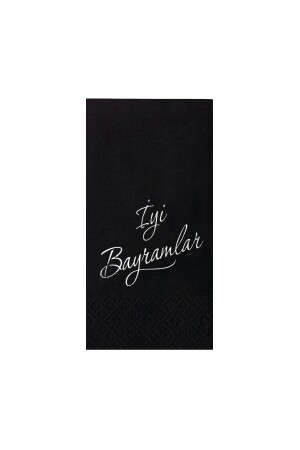 33x33 cm Gümüş Varak İyi Bayramlar Desenli 16'lı 1-8 Katlama Siyah Renkli Kağıt Peçete SB-3454-G - Story