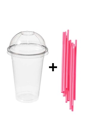 350 cc Pet Plastik Milkshake Limonata Bardağı Kapaklı Pipet Dahil 25 Adet - 5