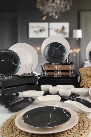 م.ن.ز-36 قطعة الإفطار مجموعة 6 أشخاص، الرخام نمط MRM183191 - Trendymutfak