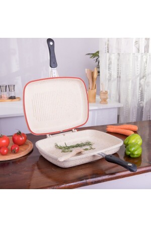 36 Cm Cream İkiz Grill Tava- Çift Taraflı Izgara Grill Pan - 1