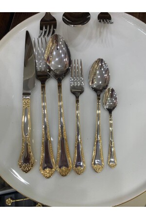 36-teiliges Gold-Smaragd-Luxus-Löffel-Gabel-Messer-Set ZÜMRÜT3 - Çalışkan