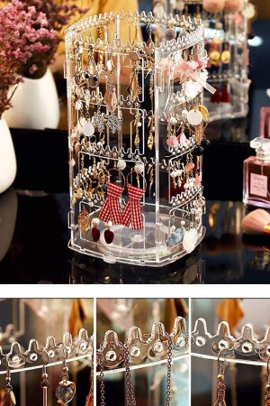 360° drehbarer Schmuck-Organizer, Schnalle, Ohrring-Organizer, Ständer, transparent - 2