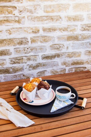 سلة من المعدن الدائرة 37 سم من المعدن الدائرة السوداء مع الملاهي الخشبية، سلة العرض، سلة الإفطار 37غالوانيز - kitchen trend