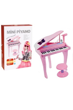 37 Tuşlu Mini Piano Mikrofonlu Ve Tabureli Çocuk Piyano Pembe-88022 HT-88022 PEMBE - 3