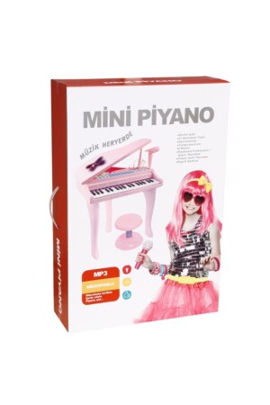 37 Tuşlu Mini Piano Mikrofonlu Ve Tabureli Çocuk Piyano Pembe-88022 HT-88022 PEMBE - 4