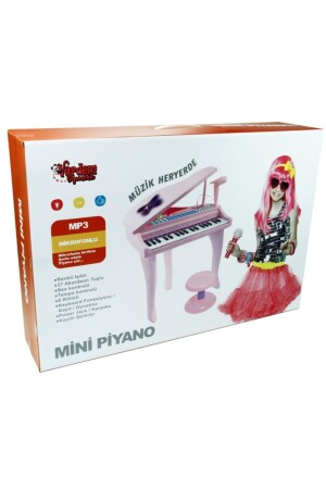 37 Tuşlu Mini Piano Mikrofonlu Ve Tabureli Çocuk Piyano Pembe-88022 HT-88022 PEMBE - 5