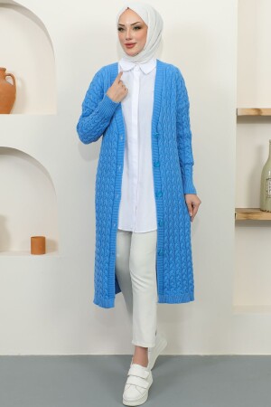 377 Langer Strick-Cardigan mit Knöpfen, Blau - 3