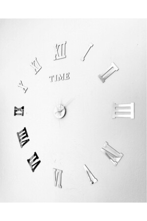 التصميم الحديث من 3D ساعة الجدار جاهزة للالصق معبر فضي مرآة كوبين 8 سم رقم روماني - Beşyildiz Store