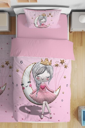 3D-Bettwäscheset mit rosa Prinzessin sitzt auf dem Mond, gemustert, für Einzelbett, Kinder, evnev00164 - 2