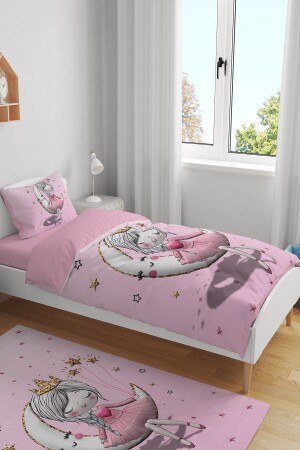 3D-Bettwäscheset mit rosa Prinzessin sitzt auf dem Mond, gemustert, für Einzelbett, Kinder, evnev00164 - 5