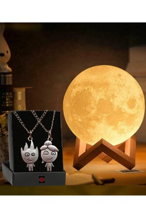 3D-Holzständer, Mond-Nachtlicht, dekorativer Globus, LED-Geschenk, Feuer- und Wasserliebhaber-Halskette 2AVSAL0311 - 1