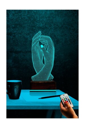 3D-Illusions-LED-Lampe, Tisch-Nachtlicht, 16 Farben, ferngesteuert, dekorativ, Hand in Hand, Liebe, 3DLM046 - 4