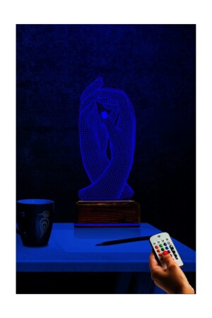 3D-Illusions-LED-Lampe, Tisch-Nachtlicht, 16 Farben, ferngesteuert, dekorativ, Hand in Hand, Liebe, 3DLM046 - 6