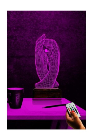 3D-Illusions-LED-Lampe, Tisch-Nachtlicht, 16 Farben, ferngesteuert, dekorativ, Hand in Hand, Liebe, 3DLM046 - 8