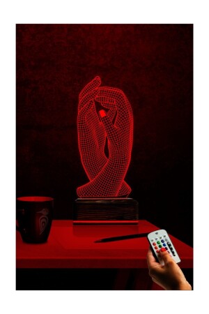 3D-Illusions-LED-Lampe, Tisch-Nachtlicht, 16 Farben, ferngesteuert, dekorativ, Hand in Hand, Liebe, 3DLM046 - 9