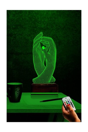 3D-Illusions-LED-Lampe, Tisch-Nachtlicht, 16 Farben, ferngesteuert, dekorativ, Hand in Hand, Liebe, 3DLM046 - 10