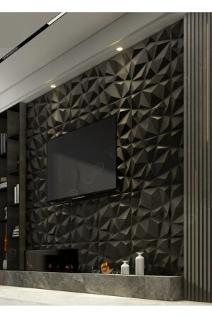 3d Kabartmalı Pvc Yeni Nesil Yapışkanlı Duvar Kağıdı Paneli Elmas Model Siyah Renk 50x50cm - 2