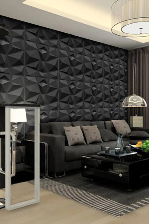 3d Kabartmalı Pvc Yeni Nesil Yapışkanlı Duvar Kağıdı Paneli Elmas Model Siyah Renk 50x50cm - 3